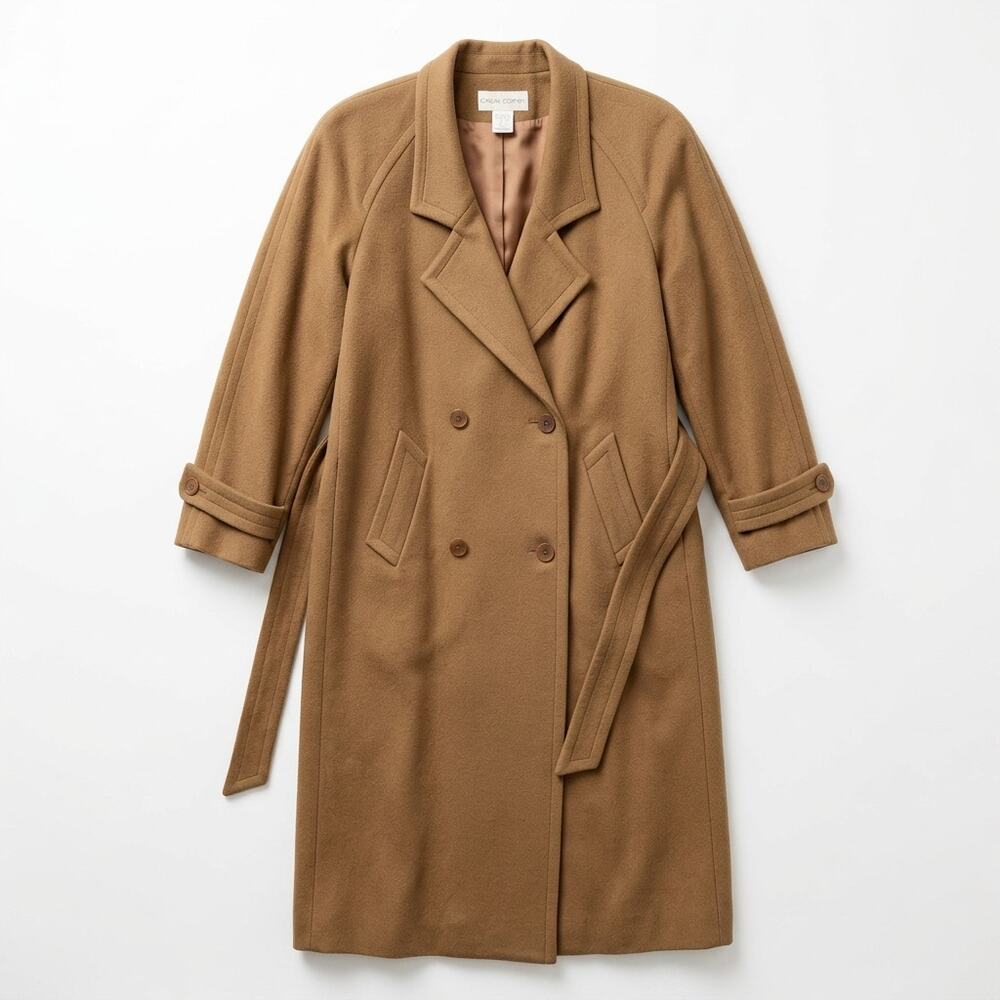 Vintage Casual Corner 100% Wool Coat Belted Double-Breasted Camel